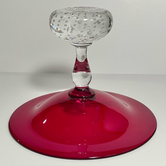 PAIRPOINT RUBY RED COMPOTE / Rare Clear Stem / Controlled Bubble Ball Base / MCM - Picture 7 of 11
